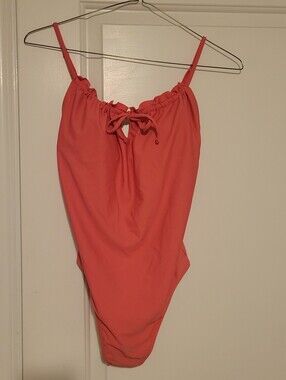 Small Petite Coral One-Piece Swimsuit with Tie Front, Old Navy Bathing Suit- S